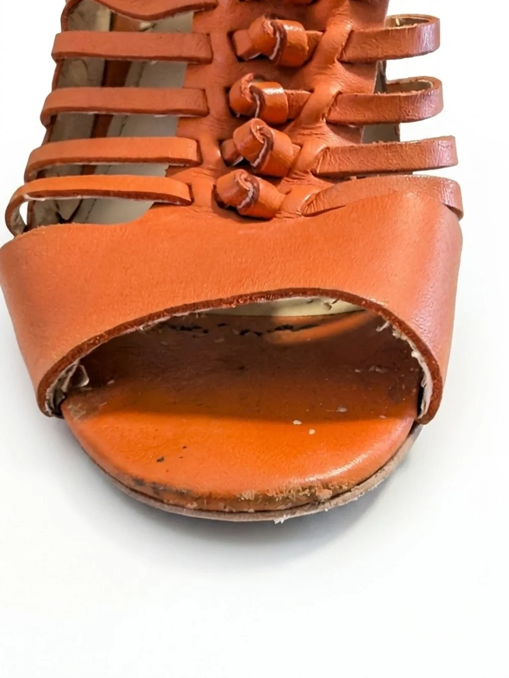 Vince Camuto Estelli Tangerine Orange Leather Cage Heels Size 8.5